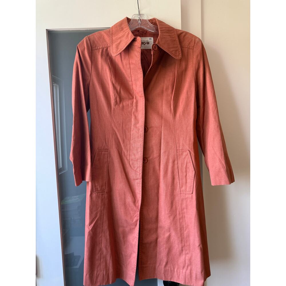 Vintage Sanyo Women's Trench Coat Rain Coat Small/Medium Pink Orange